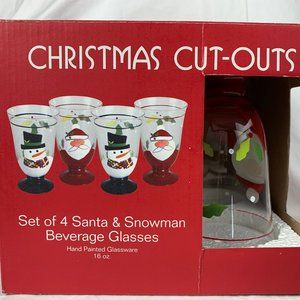 Vintage Set of 3 Holiday Beverage Drinking Glasses Hand painted 16 oz.